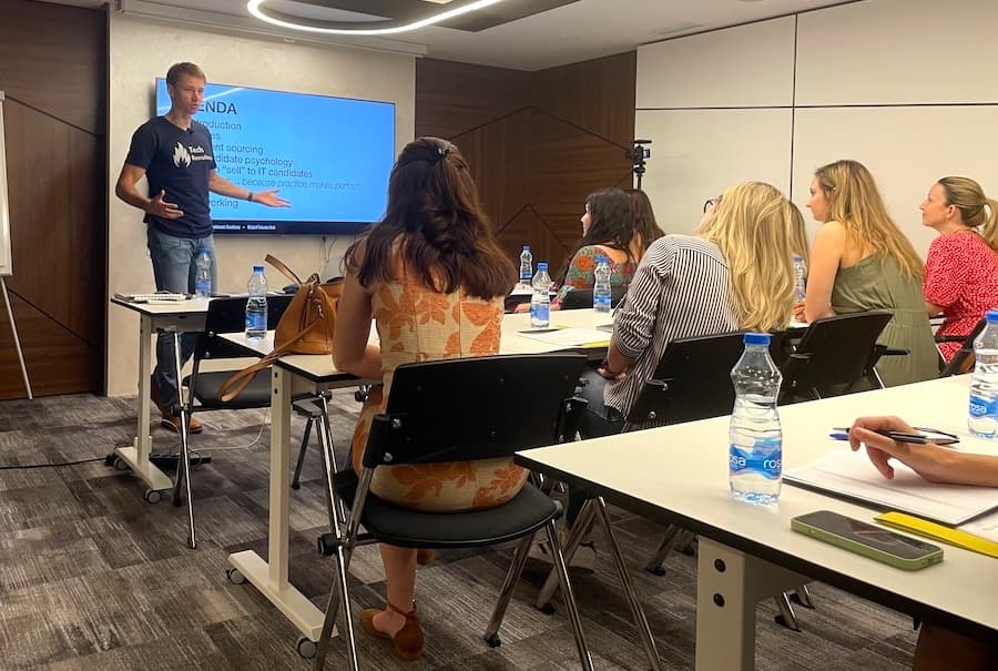 Michal Juhas teaching recruiters in a live workshop
