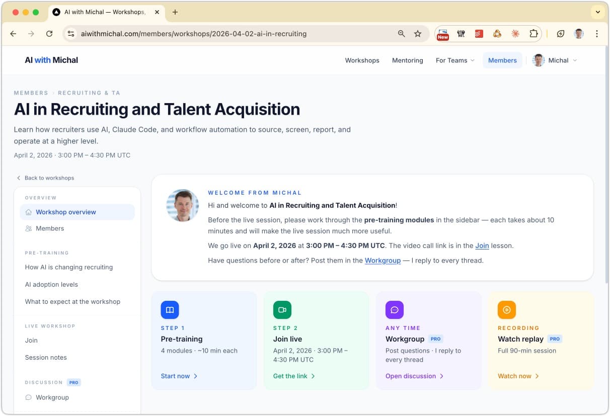 Members area with pre-training modules