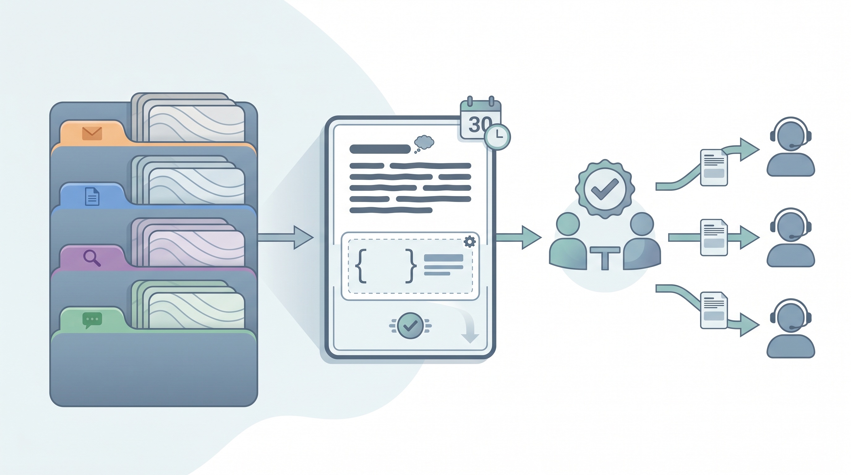 Illustration: a recruiting prompt library as a shared document shelf organized by task category, with a review gate before prompts are approved and a team of recruiters accessing tested prompt cards